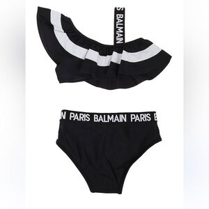 Balmain Kids Black and White Ruffle Swimwear